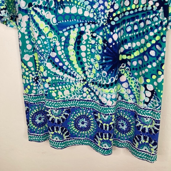 Lilly Pulitzer Hayes Bell Sleeve‎ Shift Dress Geometric Artsy Resort Blue Large - Picture 4 of 12